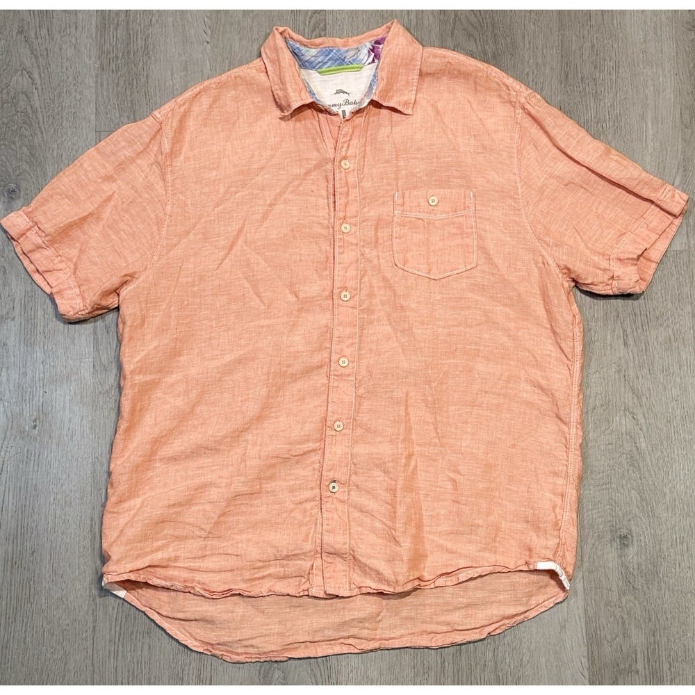 Tommy Bahama Relax Button Down Shirt Men L Orange Short Sleeve Lightweight - Picture 2 of 10